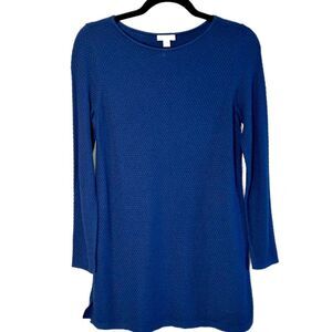 J.Jill Navy Blue Boat Neck Tunic Long Sleeve Knit Sweater Size XS Petite